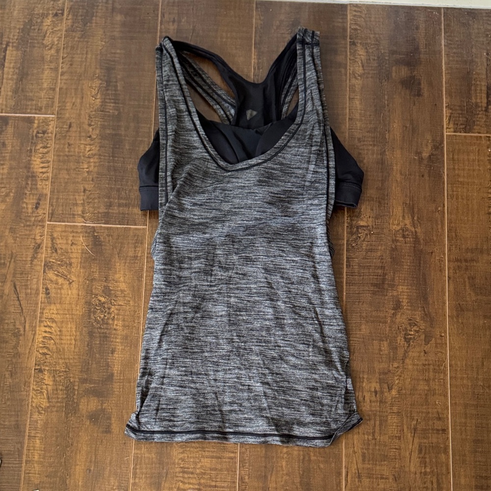 Gray Space-Dyed Tank Top with Black Built-In Bra